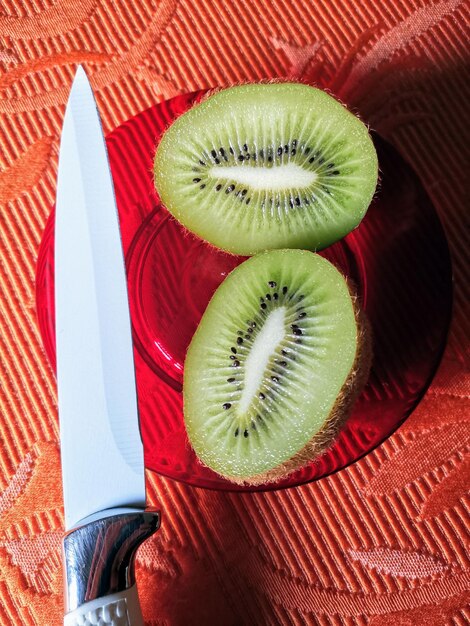 high angle view of fruits on table