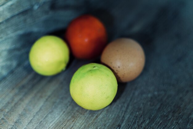 High angle view of fruits on table