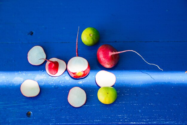 High angle view of fruits on table