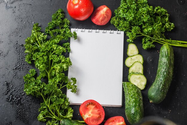 Photo high angle view of fruits and vegetables on table