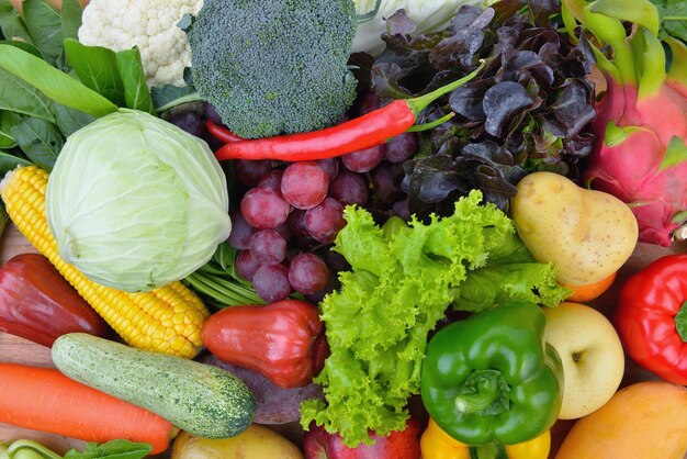 High angle view of fruits and vegetables