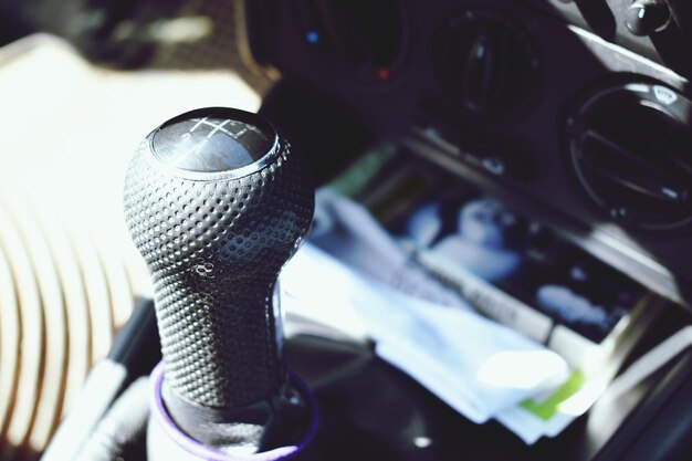 High angle view of gearshift in car