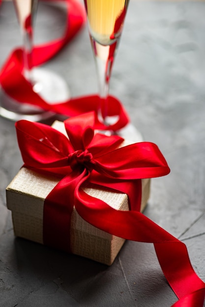 High angle view of gift box on table