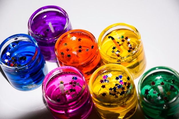 High angle view of glass jar on table