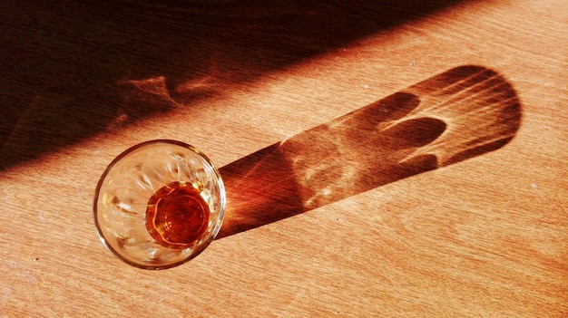High angle view of glass on table