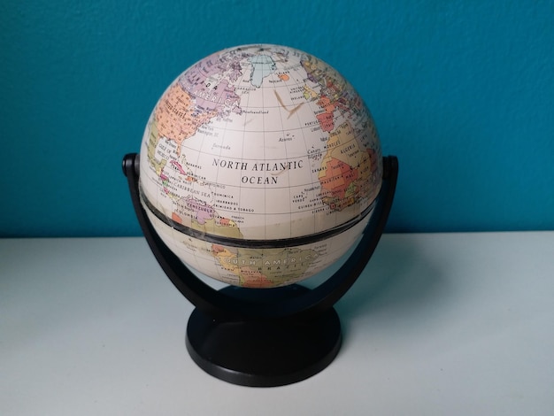 High angle view of globe on table