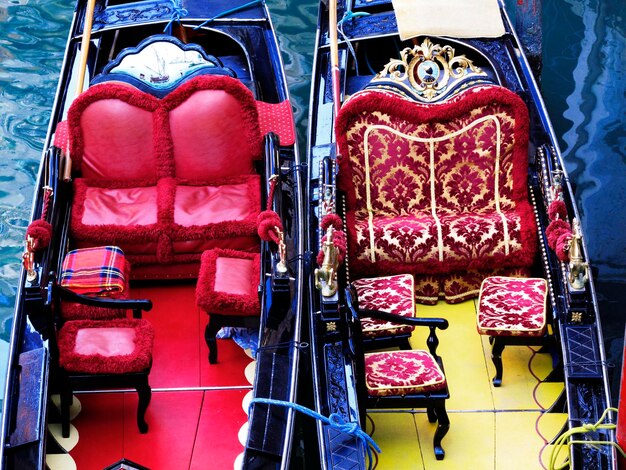 High angle view of gondolas on canal