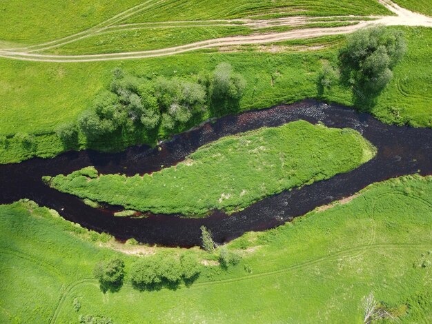 Photo high angle view of grassy field