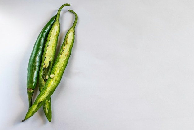 High angle view of green chili pepper on table