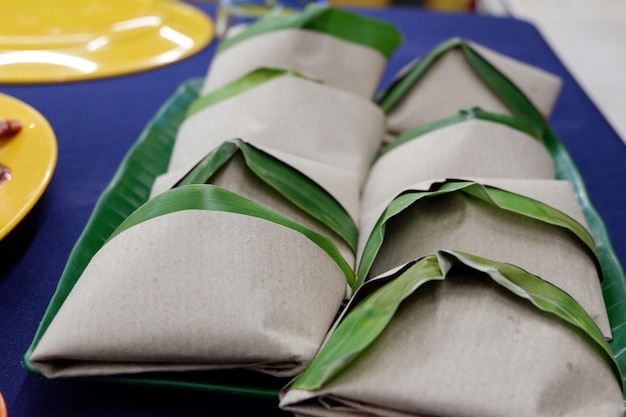 High angle view of green leaves on table