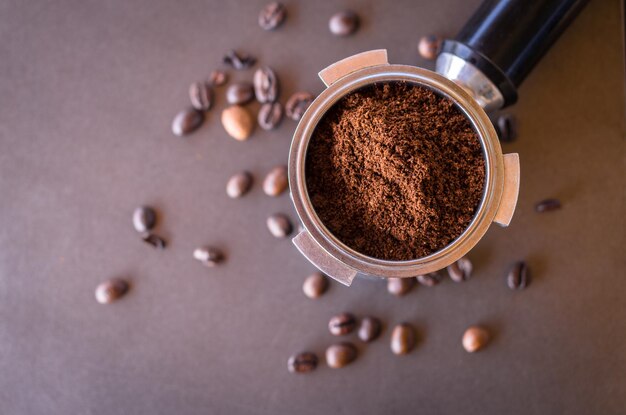 high angle view of ground coffee on table