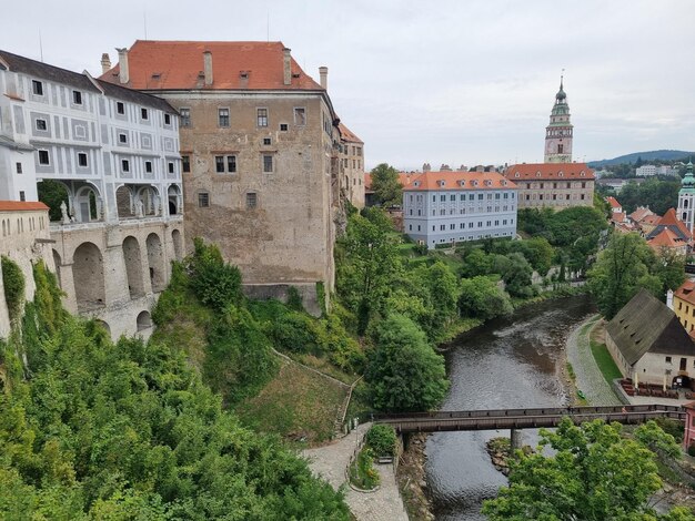 high angle view of grounds of state castle and chateau cesky krumlov unesco world heritage site