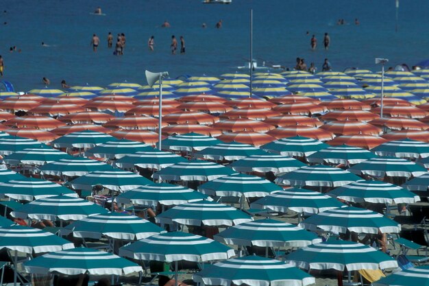 High angle view of group of people in sea