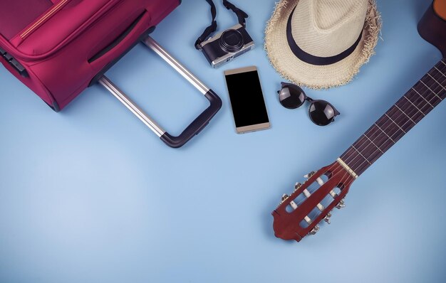 High angle view of guitar on table