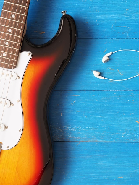 High angle view of guitar on table