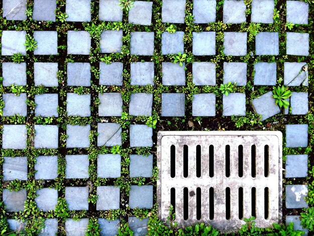 Photo high angle view of gutter on footpath