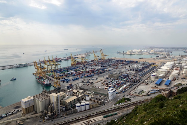 High angle view of harbor by sea against sky