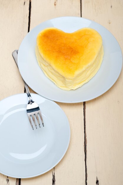 High angle view of heart shape cake in plate