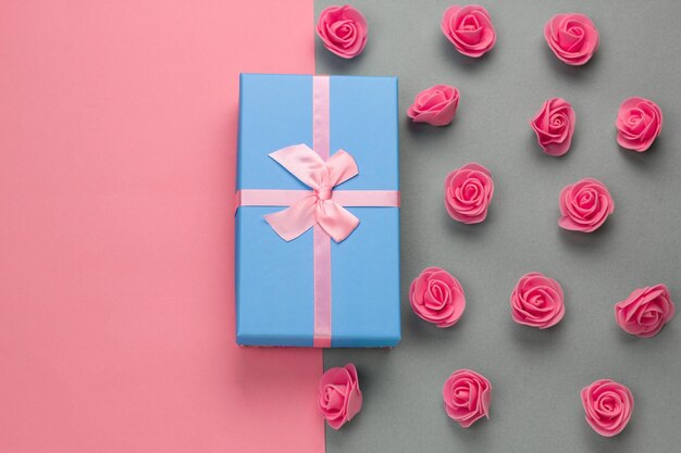 High angle view of heart shape on pink background