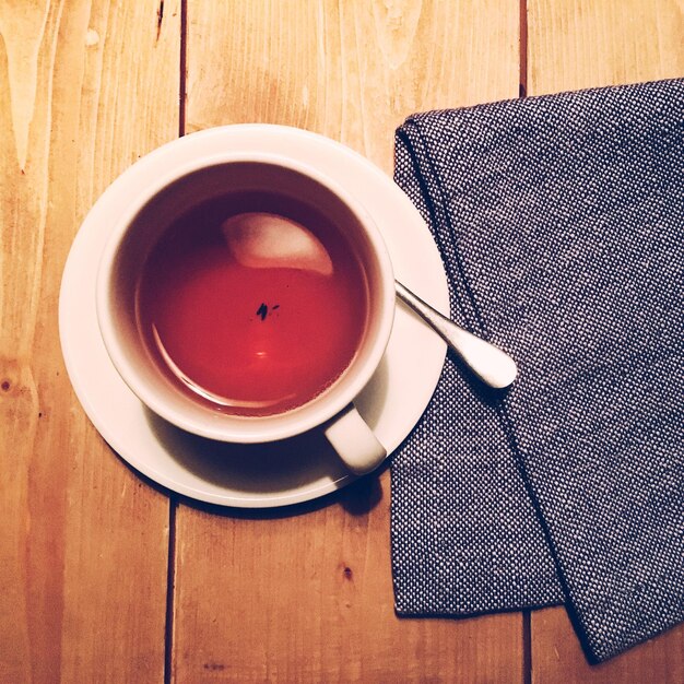 High angle view of herbal tea on table