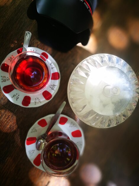 High angle view of herbal tea on table