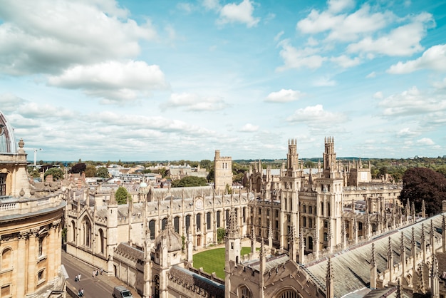 high angle view of high street of oxford city, uk