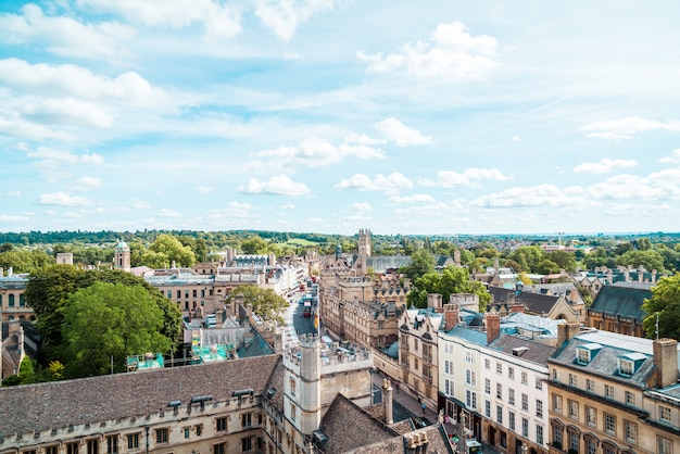 High angle view of High Street of Oxford, United Kingdom.