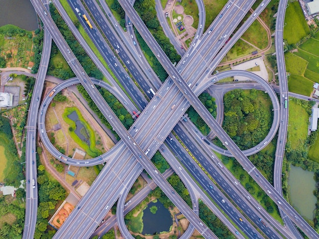 High angle view of highway amidst road in city