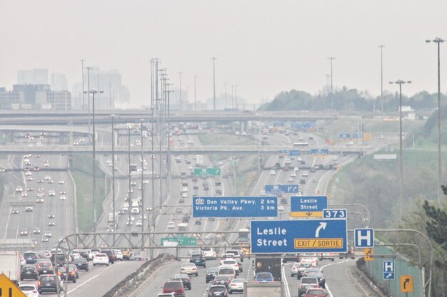 High angle view of highway in city