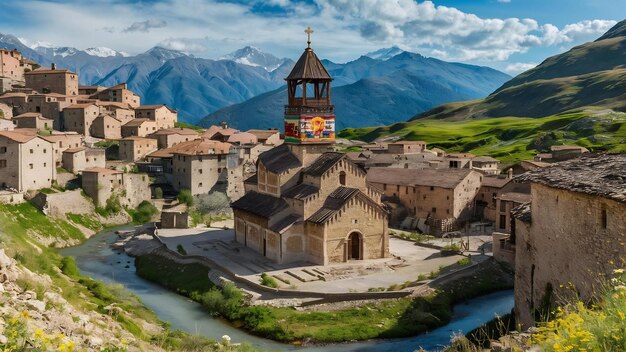 Photo high angle view of the historic ushguli village scenery in georgia