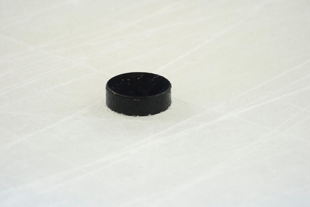 High angle view of hockey puck on ice