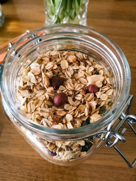 High angle view of homemade granola