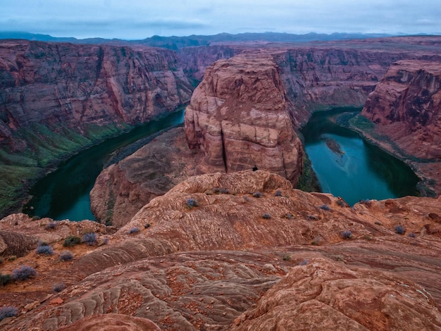 High angle view of horseshoe bend at glen canyon