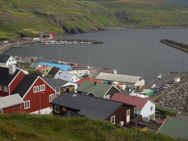 Photo high angle view of houses by sea and town