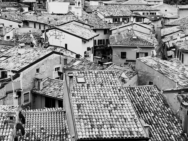 High angle view of houses in city