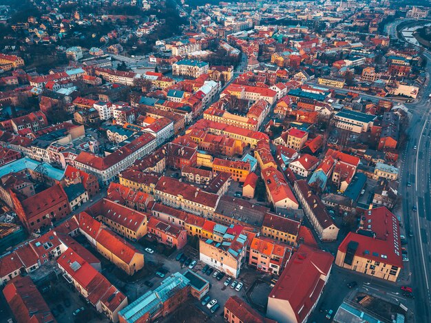 High angle view of houses in city