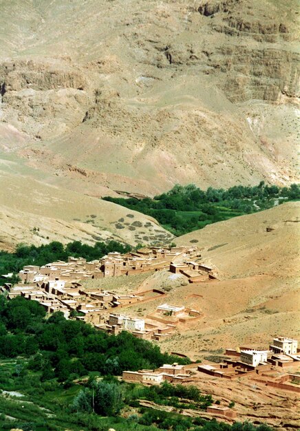 High angle view of houses in a field