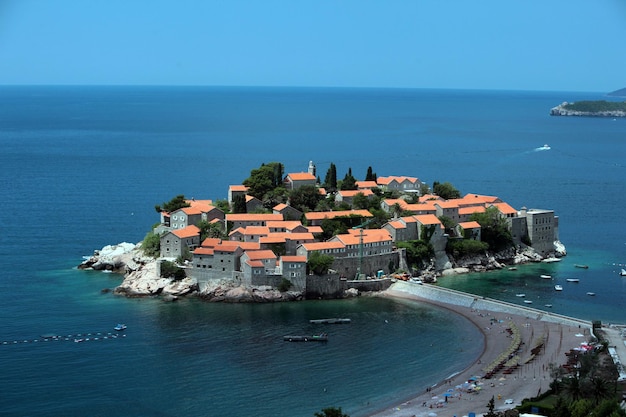 High angle view of houses on island