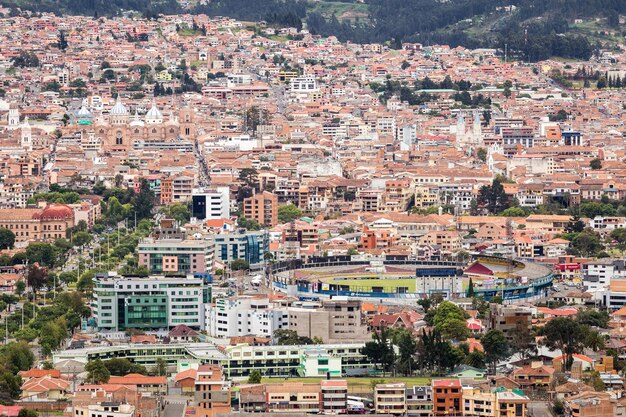 High angle view of houses in town