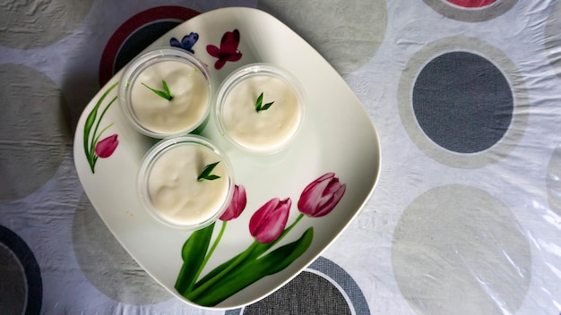 High angle view of ice cream in bowl on table