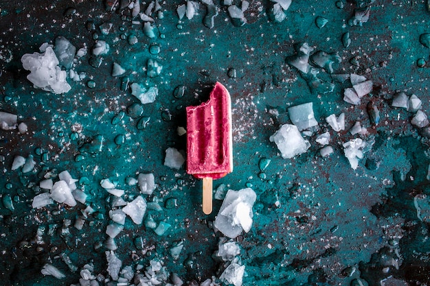 high angle view of ice cream on ice