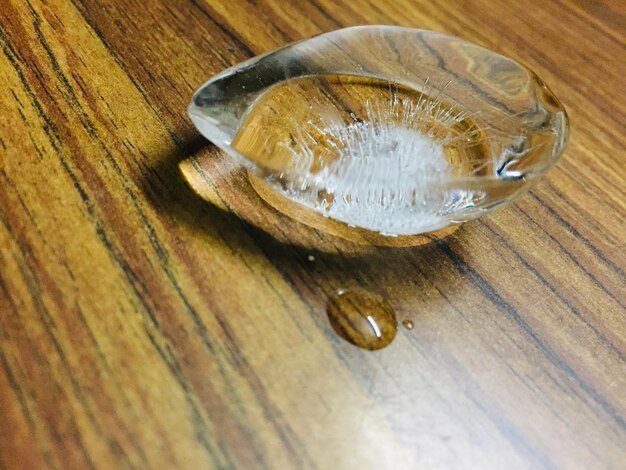 High angle view of ice cream on wooden table