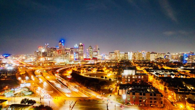 Photo high angle view of illuminated buildings in city at night