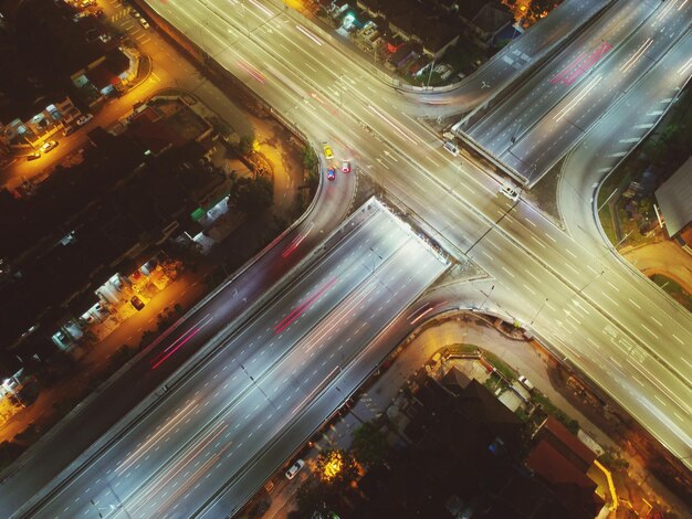 High angle view of illuminated city at night