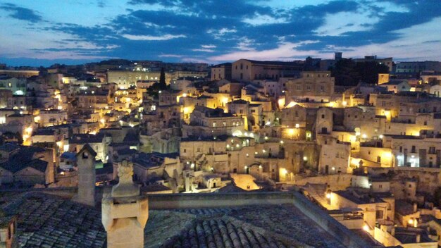 High angle view of illuminated city