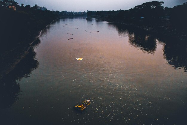 high angle view of immersion of idol of hindu god