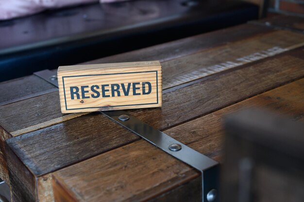 High angle view of information sign on table