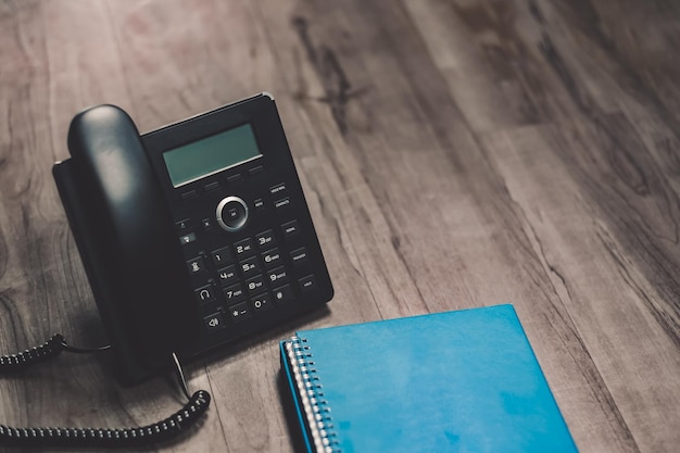 High angle view of ip phone on table