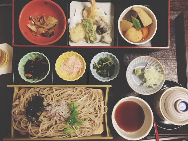 Photo high angle view of japanese food served