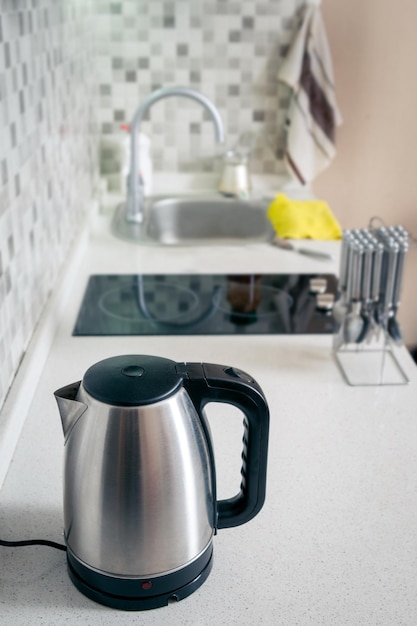 high angle view of kettle on kitchen counter